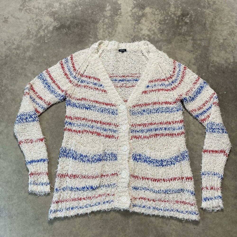 Le Ciel Bleu Sweater Womens Small 36 Cardigan Striped Cotton‎ Blend Button Front